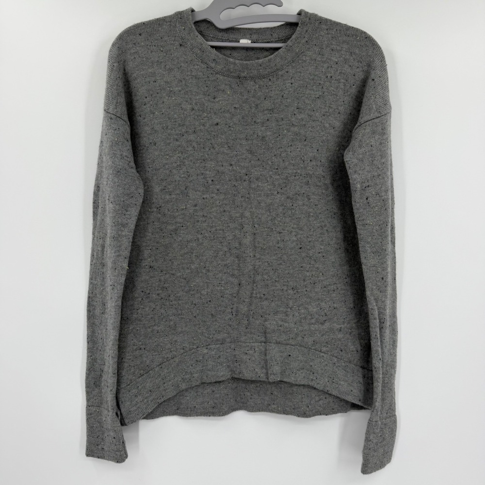 Lululemon Grey Flecked Knit Crewneck Sweater High Low Hem Size 6